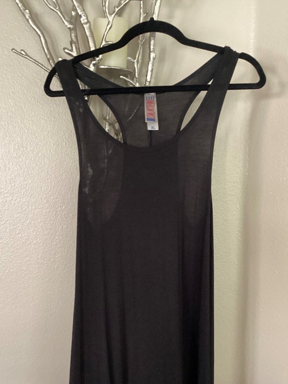 American Twist black jersey high low maxi dress, size XL